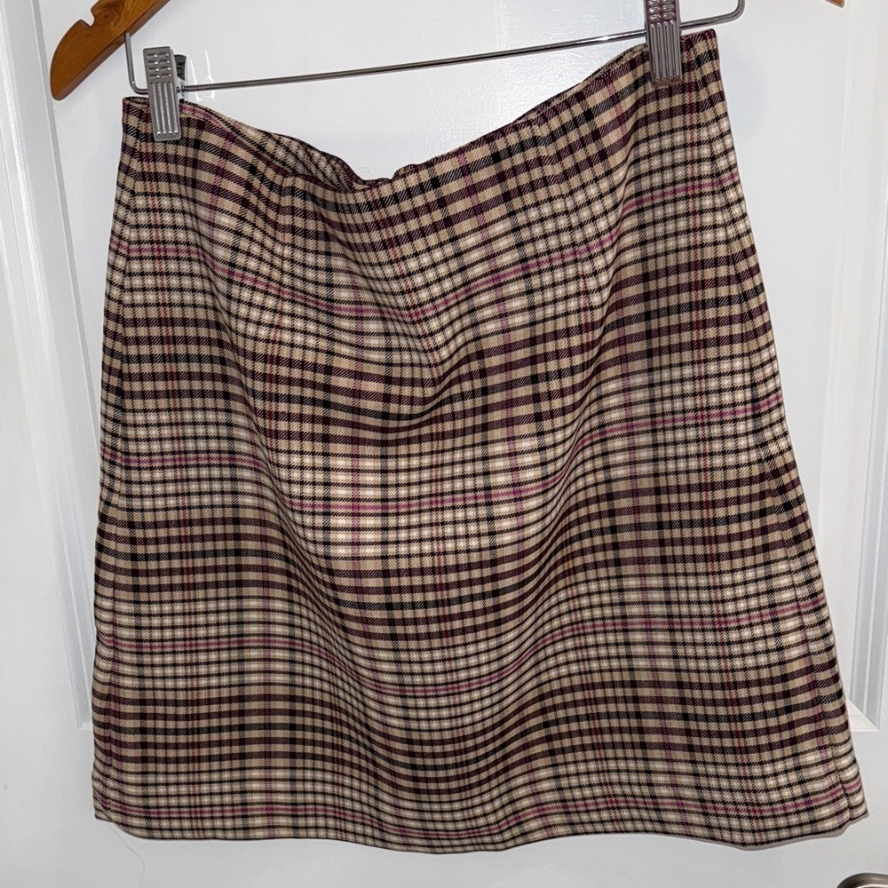 Ann Taylor Beige and Brown Plaid A-Line Skirt